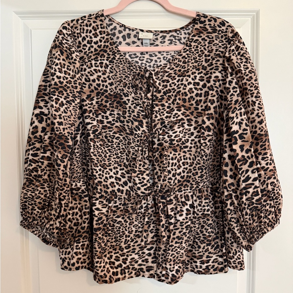women’s cheetah print long sleeve three tie front blouse - a new day!